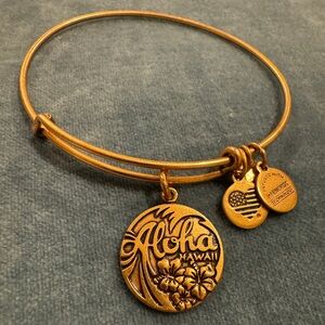 Alex and Ani gold tone wire bangle bracelet Aloha